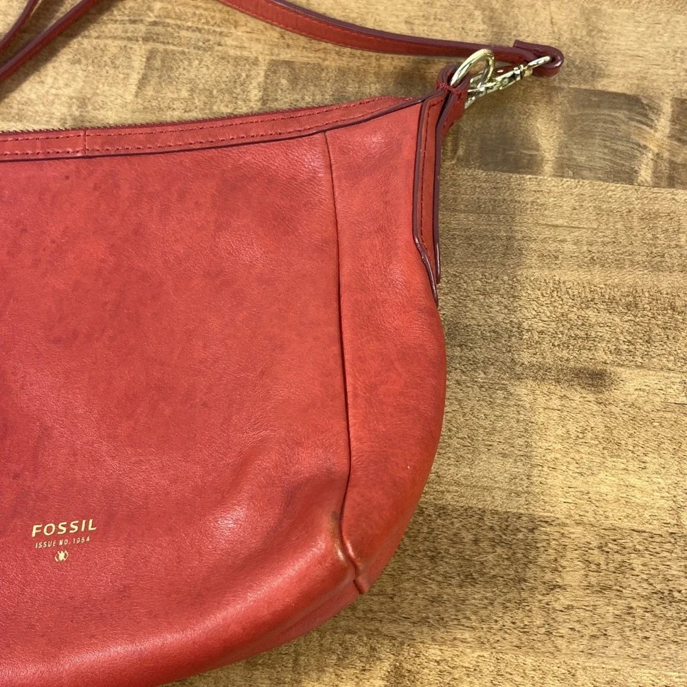Fossil Red Leather Crossbody Bag Purse